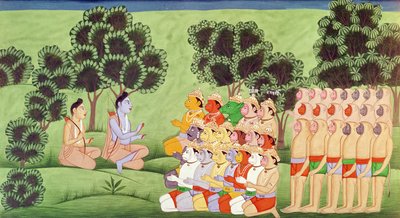 Lakshmana Consulting the Heads of the Monkey Armies, fra Ramayana av Indian School