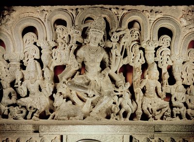 Overligger med hinduistisk treenighet, fra Warangal, Andhra Pradesh, Kakatiya-dynastiet av Indian School