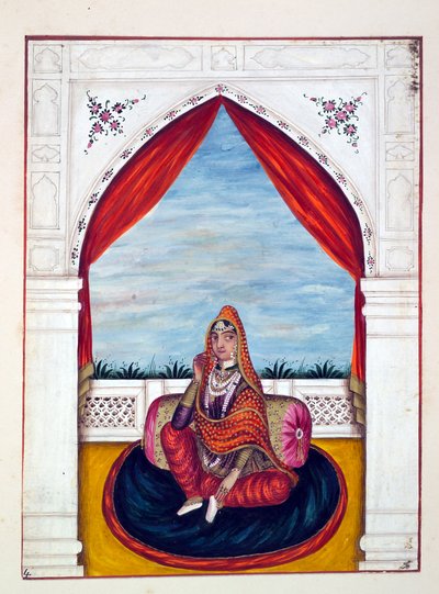 Maharani Chand Kaur, fra The Kingdom of the Punjab, its Rulers and Chiefs, bind I, et bind med 27 akvarellstudier av en uidentifisert indisk kunstner, ca. 1840 (wc på papir) av Indian School
