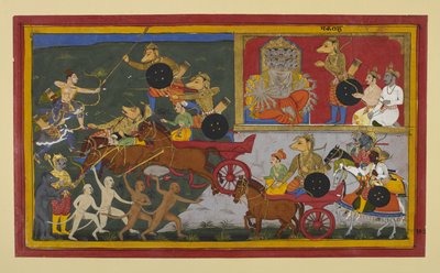 Makarākṣa kjemper mot Rāma og Lakṣmaṇa, men faller for pilene deres av Indian School