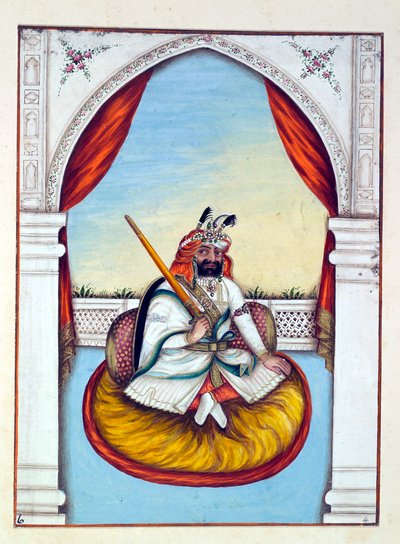 Marharajah Sher Singh, fra The Kingdom of the Punjab, its Rulers and Chiefs, bind I, et bind med 27 akvarellstudier av en uidentifisert indisk kunstner, ca. 1840 (wc på papir) av Indian School