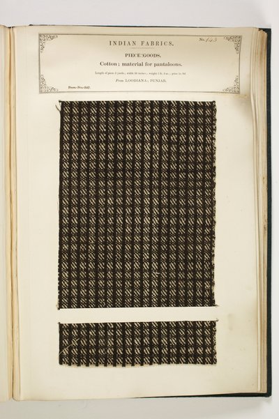 Materiale for Pantaloons, Loodiana, Punjab, Piece Goods, fra The Collection of the Textile Manufacturers of India, av John Forbes Watson, utgitt i 1866 av Indian School