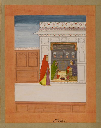Month of Pausha, side fra en Baramasa-serie, ca. 1750 (wc og gull på papir) av Indian School