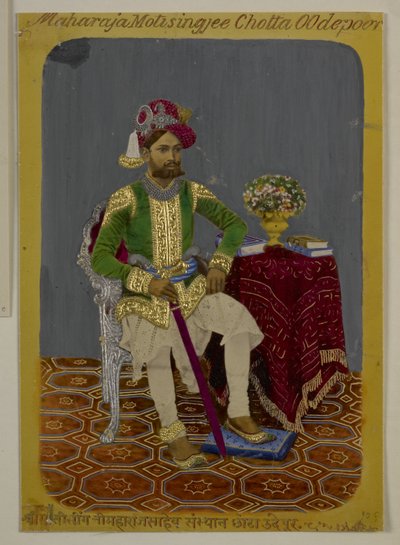 Mss Eur G.38/2 f.90 Moti Singh fra Udaipur, ca. 1870 (akvarell og gull på papir) av Indian School