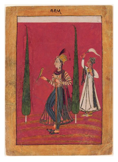 Mughal Princess in a Garden, ca. 1700 (ugjennomsiktig wc, gull og sølv på papir) av Indian School