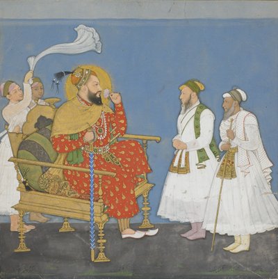 Muhammad Adil Shah II med hoffmenn og ledsagere (ugjennomsiktig wc og gull på papir) av Indian School