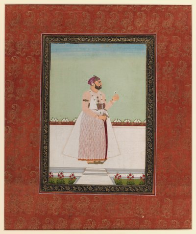 Munir al-Mulk Bahadur, 1875-1900 (ugjennomsiktig wc og gull på papir) av Indian School