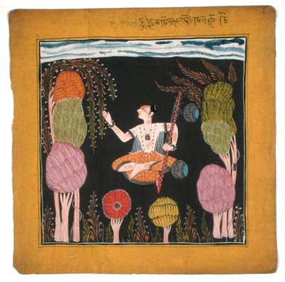 Musikalsk modus Goda Raga-Kulu-Pahari, C100-80 (Gauche på papir) av Indian School