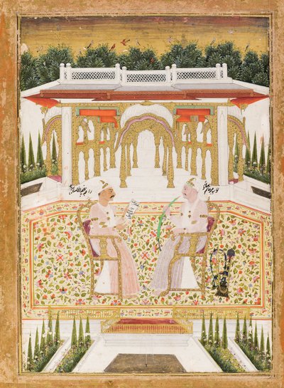 Nawab Mir Alam Bahadur og Raja Chandu Lal Bahadur, ca. 1800 (ugjennomsiktig wc og gull på papir) av Indian School