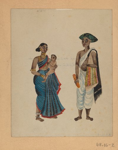 Ett av et sett på ni bilder som viser indianere i forskjellige yrker (wc på papir) av Indian School
