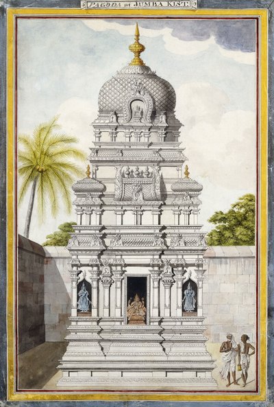 En del av Temple of Jambukeshvara, Srirangam, Tamil Nadu, ca. 1800 (blyant, penn, svart blekk, w/c på lagt papir) av Indian School