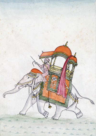 Portrett av en mann som rir på en elefant, tidlig på 1800-tallet (wc på papir) av Indian School