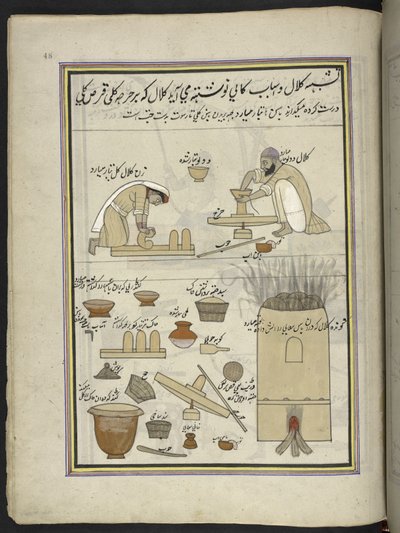 Pottemakere, 86 tegninger bundet inn i et bind som skildrer handel og yrker i Kashmir, håndverkere vises i arbeid med redskaper og utstyr, Av en Kashmir-kunstner, sannsynligvis i Srinagar, ca. 1850-60 (gouache på papir) av Indian School