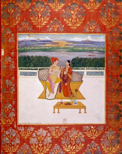Prins Sudjakoulikan med en dame. Indisk miniatyr fra skolen i Lucknow. 1760 Paris, B.N. av Indian School
