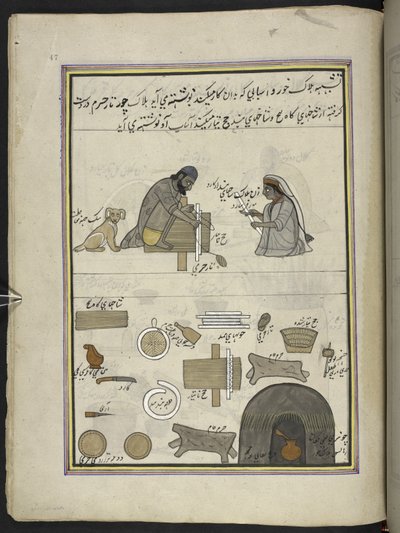 Punkah-makere,  86 tegninger bundet inn i et bind som viser handel og yrker i Kashmir, håndverkere vises i arbeid med redskaper og utstyr,  Av en Kashmir-kunstner, sannsynligvis i Srinagar, ca. 1850-60 (gouache på papir) av Indian School