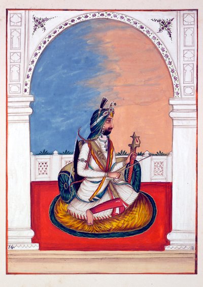 Rajah Hira Singh, fra The Kingdom of the Punjab, its Rulers and Chiefs, bind I, et bind på 27 akvarellstudier av en uidentifisert indisk kunstner, ca. 1840 (wc på papir) av Indian School