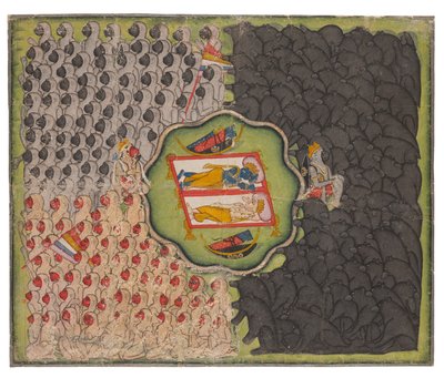 Rama og Lakshmana med ape- og bjørnehærene, ca. 1780–1800 (ugjennomsiktige pigmenter på papir) av Indian School