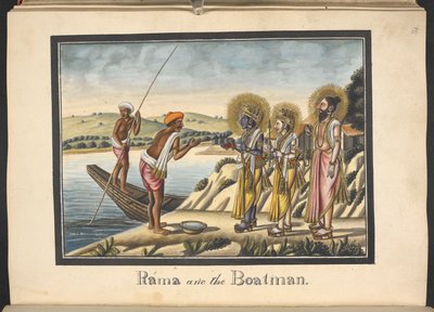 Rama og fergemannen. Innskrift: «Rama og båtmannen». av Indian School