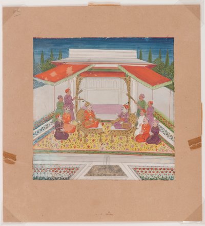 Sittende figurer og ledsagere foran en fontene (ugjennomsiktig wc på papir) av Indian School