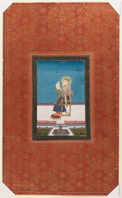 Shah Jahan med en falk, 1875-1900 (ugjennomsiktig wc og gull på papir) av Indian School