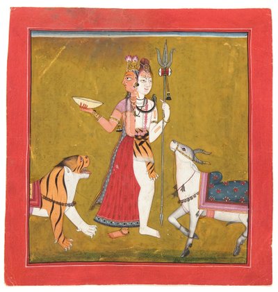 Shiva Ardhanarishvara, ca. 1715 (ugjennomsiktig wc, gull og sølv på papir) av Indian School