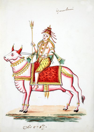 Shiva montert på oksen, Nandi (wc på papir) av Indian School