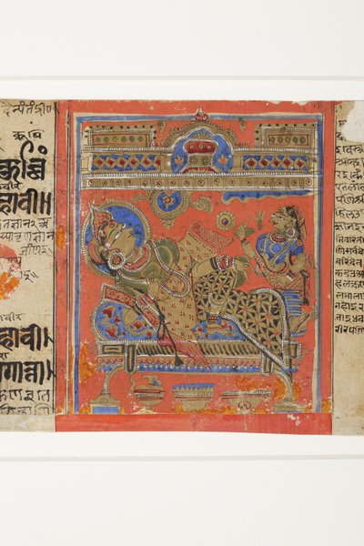 Brahmani Devananda på sofaen hennes, fra Kalpasutra (ugjennomsiktig wc på papir) av Indian School