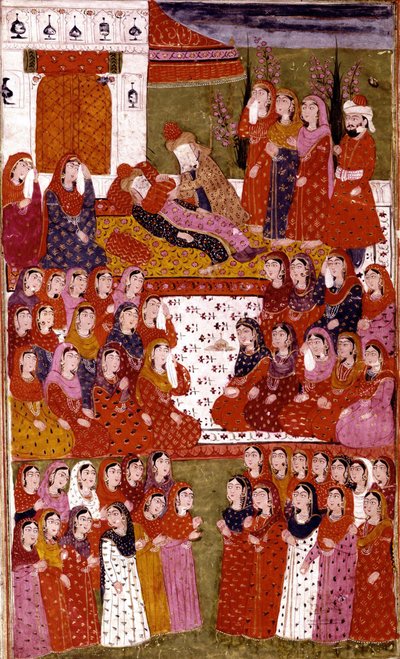 The Death of Abu Bakr, illustrasjon fra Hamla-i-Haydari, av Mirza Muhammad Rafi Bazil, 1808 av Indian School