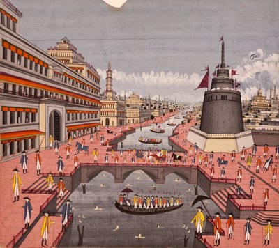 The Ghat at Jaunpur, ca. 1780 (ugjennomsiktig wc på papir) av Indian School