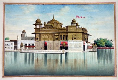 The Golden Temple at Amritsar, fra The Kingdom of the Punjab, its Rulers and Chiefs, bind I, et bind med 27 akvarellstudier av en uidentifisert indisk kunstner, ca. 1840 (wc på papir) av Indian School