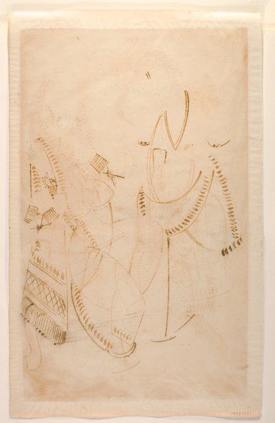 The Mahant of Tarakeshwar med sin elskerinne, Elokeshi som tilbyr ham pan, Kalighat Album, ca. 1880 (wc på papir) av Indian School