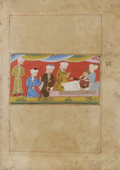 Den syke Alexander dikterer testamentet hans, ca. 1475 (ugjennomsiktig wc på papir) av Indian School