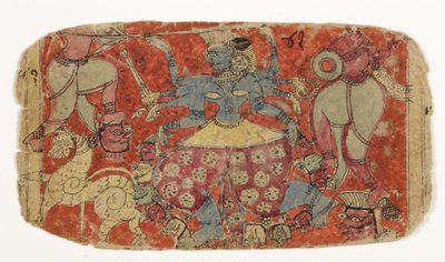 Gudinnen Kali kjemper mot demoner, fra Durga angriper demonene Shambha og Nishumbha (ugjennomsiktig wc på papir) av Indian School