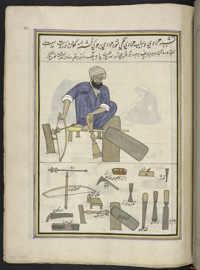 Turner,  86 tegninger bundet inn i et bind som viser handel og yrker i Kashmir, håndverkere vises i arbeid med redskaper og utstyr,  Av en Kashmir-kunstner, sannsynligvis i Srinagar, ca. 1850-60 (gouache på papir) av Indian School