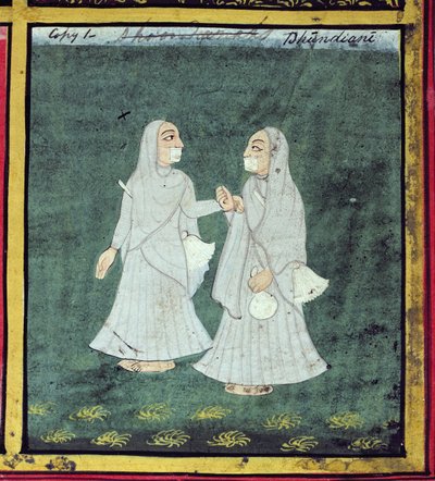 Two Dhondiya Women, Religious Mendicants, Udaipur, ca. 1810-20 (detaljer) (se også 136600) av Indian School