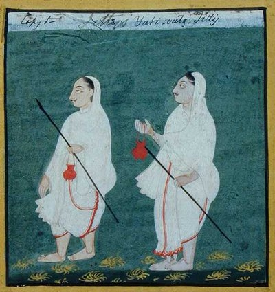 To jainske asketer med mattet hår (jati) religiøse tjukkere, Udaipur, ca. 1810-20 (gouache på papir) av Indian School