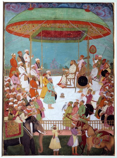 To portugisere har rett til en visir. Indisk miniatyr fra 1600-tallet. Oxford University, England. av Indian School