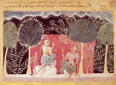 To prinser i en hage, fra Gita Govinda av Indian School