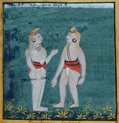 To Split-Eared (kamphate) Yogier, Religious Mendicants, Udaipur, ca. 1810-20 (gouache på papir) av Indian School
