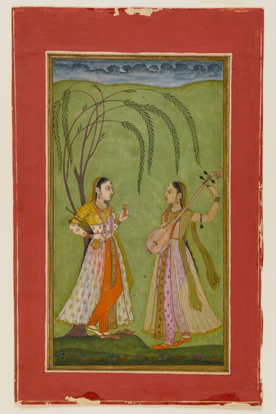 To damer i et landskap, ca. 1725 (ugjennomsiktig wc på papir) av Indian School