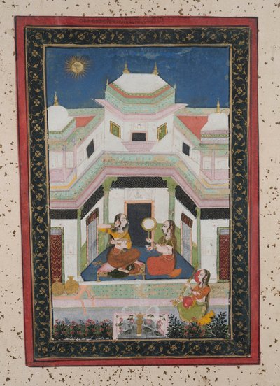 Vilaval Ragini, ca. 1790 (gouache på papir, gullpynt) av Indian School
