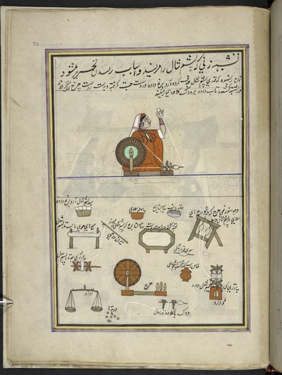 Kvinne som spinner ull,  86 tegninger bundet inn i et bind som viser håndverk og yrker i Kashmir, håndverkere vises i arbeid med redskaper og utstyr,  Av en Kashmir-kunstner, sannsynligvis i Srinagar, ca. 1850-60 (gouache på papir) av Indian School