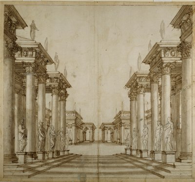Et romersk atrium (penn og blekk på papir) av Inigo Jones