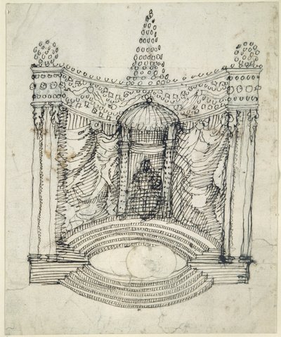 En trone (penn og blekk på papir) av Inigo Jones