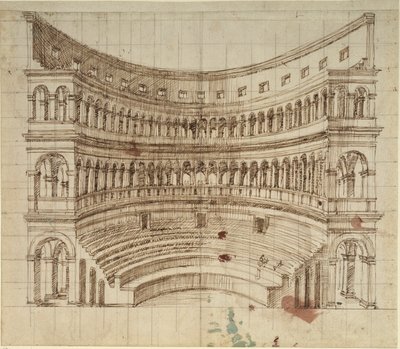 Et amfiteater (penn og blekk på papir) av Inigo Jones