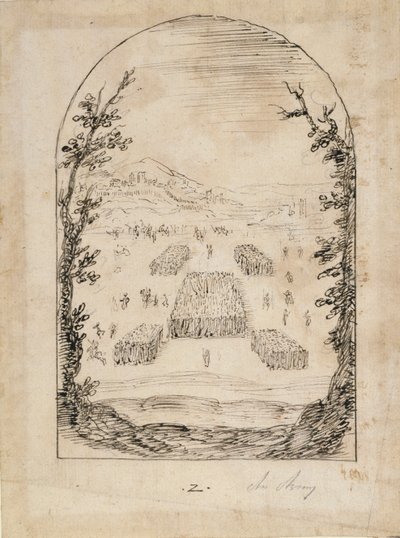 En hær (penn og blekk på papir) av Inigo Jones