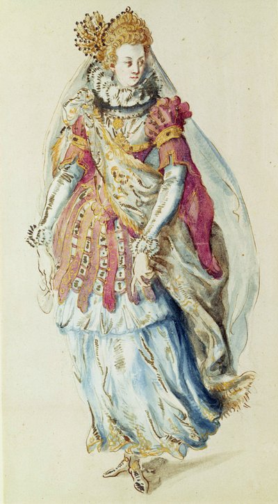 Kostymedesign for en Lady Masquer av Inigo Jones