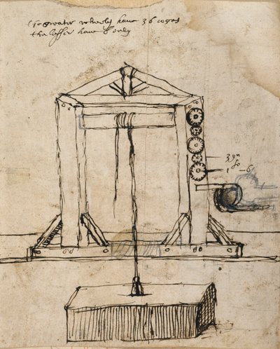 Diagram for et trinseløftende murverk (penn og blekk på papir) av Inigo Jones