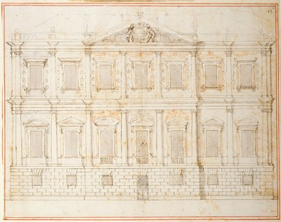 Forhøyning av det nest siste designet for Banqueting House, Whitehall, ca. 1619 (penn og blekk på papir) av Inigo Jones