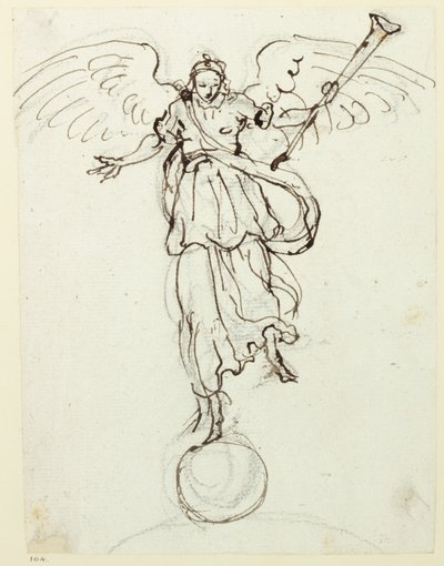 Berømmelse, foreløpig skisse, ca. 1631 (penn og blekk på papir) av Inigo Jones